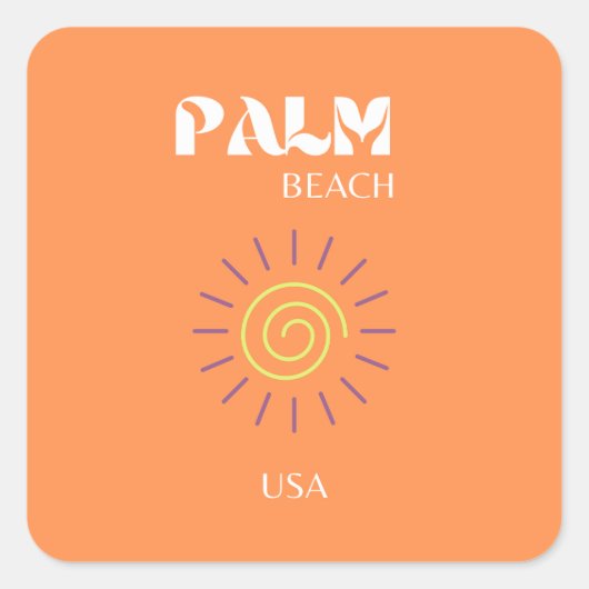 Palmstrand, reiskunst, preppy, Oranje Vierkante Sticker (Voorkant)