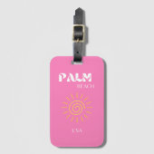Palmstrand, reiskunst, preppy, roze bagagelabel (Voorkant (verticaal))