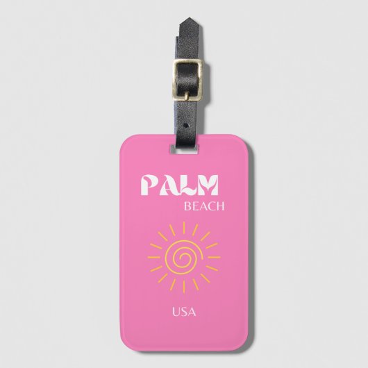 Palmstrand, reiskunst, preppy, roze bagagelabel (Voorkant (verticaal))