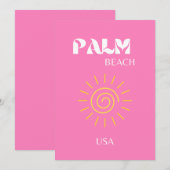 Palmstrand, reiskunst, preppy, roze bedankkaart (Voorkant / Achterkant)