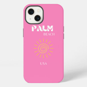 Palmstrand, reiskunst, preppy, roze iPhone 13 hoesje