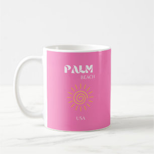 Palmstrand, reiskunst, preppy, roze koffiemok