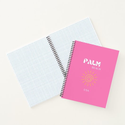 Palmstrand, reiskunst, preppy, roze notitieboek (Binnen)