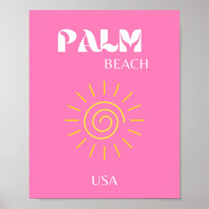 Palmstrand, reiskunst, preppy, roze poster