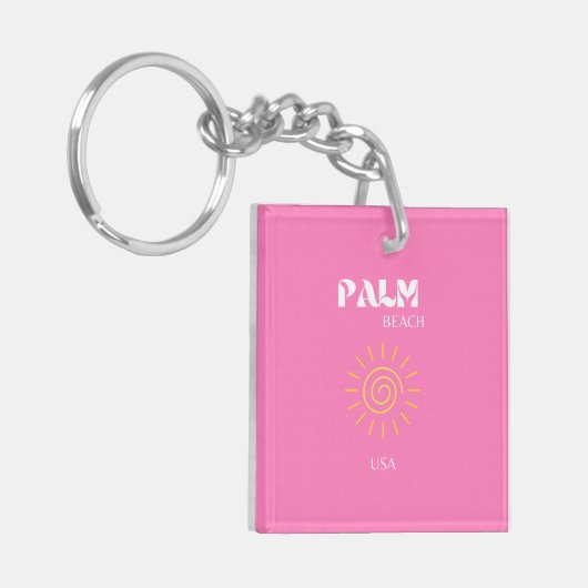 Palmstrand, reiskunst, preppy, roze sleutelhanger (Voorkant Links)