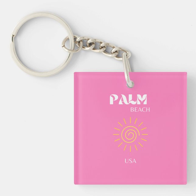 Palmstrand, reiskunst, preppy, roze sleutelhanger (Voorkant)