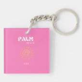 Palmstrand, reiskunst, preppy, roze sleutelhanger (Achterkant)