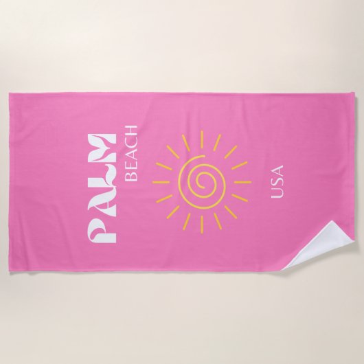 Palmstrand, reiskunst, preppy, roze strandlaken (Voorkant)