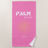 Palmstrand, reiskunst, preppy, roze strandlaken (Voorkant)