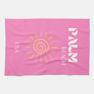 Palmstrand, reiskunst, preppy, roze theedoek