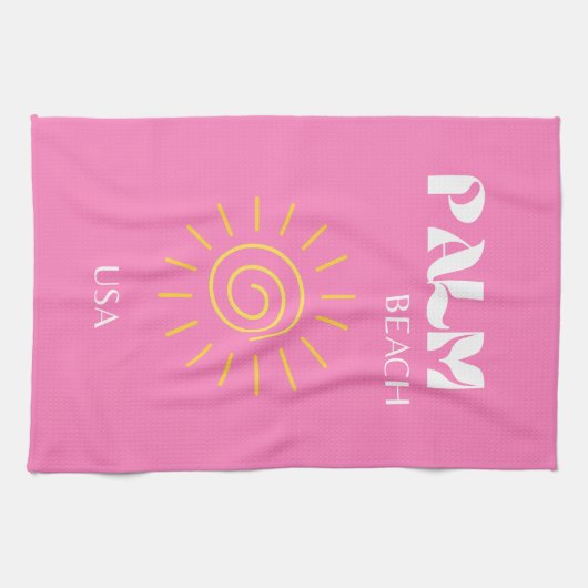 Palmstrand, reiskunst, preppy, roze theedoek (Horizontaal)