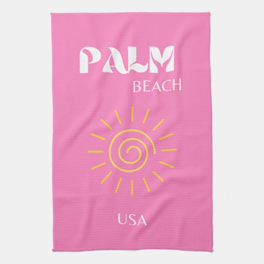 Palmstrand, reiskunst, preppy, roze theedoek (Verticaal)