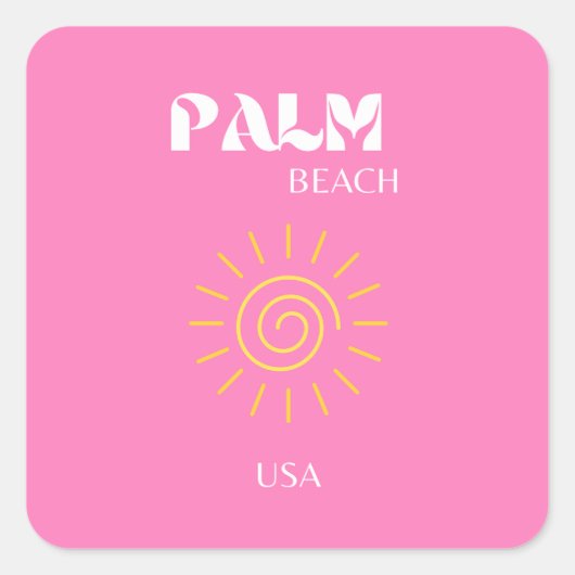 Palmstrand, reiskunst, preppy, roze vierkante sticker (Voorkant)