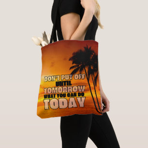 Palmstrandzonsondergang motivatie zin tote bag