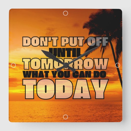 Palmstrandzonsondergang | motivatie zin vierkante klok (Voorkant)