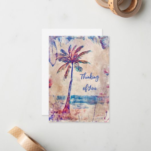 Palmstructuur Bedenk uw kaart Flat Note Kaart Notitiekaartje (Voorkant / Achterkant in situ)