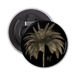 Palmstructuur Elegant Retro Chic Black Button Flesopener