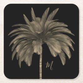 Palmstructuur Elegant Retro Chic Black Kartonnen Onderzetters