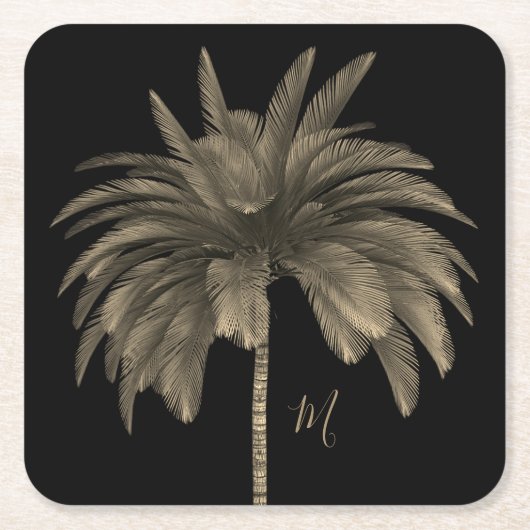 Palmstructuur Elegant Retro Chic Black Kartonnen Onderzetters (Voorkant)