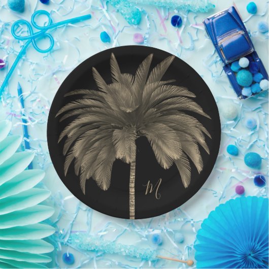 Palmstructuur Elegant Retro Chic Black Papieren Bordje (Feest)