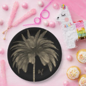 Palmstructuur Elegant Retro Chic Black Papieren Bordje (Feest)