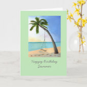 Palmstructuur met een aanpasbare gedenkbare verjaa kaart (Gele Bloem)