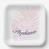 Palmstructuur Tropische aangepaste naam Roze patro Papieren Bordje (Voorkant)