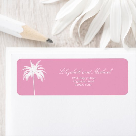 Palmstructuur Wit roze Elegant modern grafisch lab Etiket (Insitu)