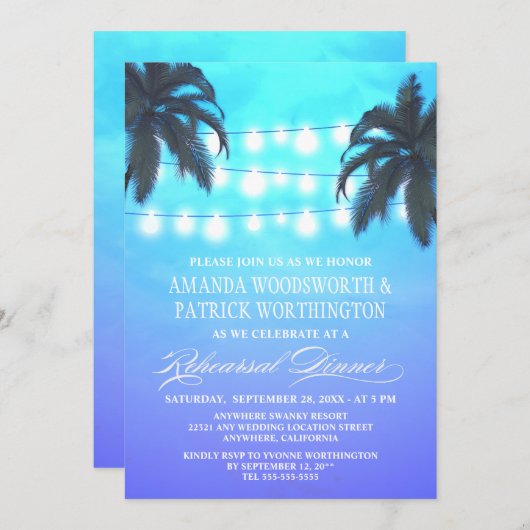 Palmstructuurlampjes Rehearsal Dinner Invitations Kaart (Voorkant / Achterkant)