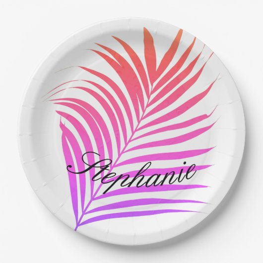 Palmstructuurnaam Tropische roze multicolorpatrone Papieren Bordje (Voorkant)
