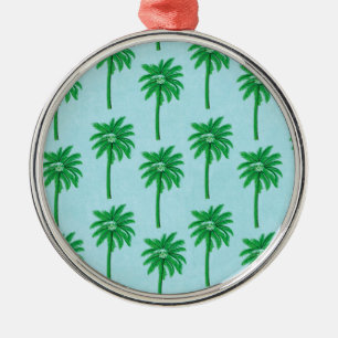 Palmstructuurpatroon op blauw metalen ornament