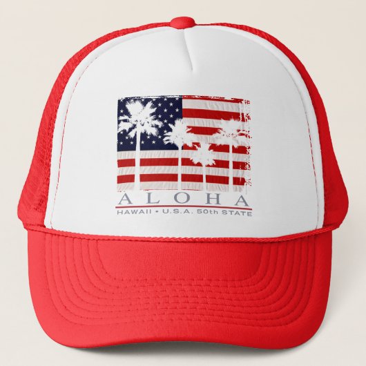 Palmvlag Hawaï Patriottische Amerikaanse Logo Trucker Pet (Voorkant)