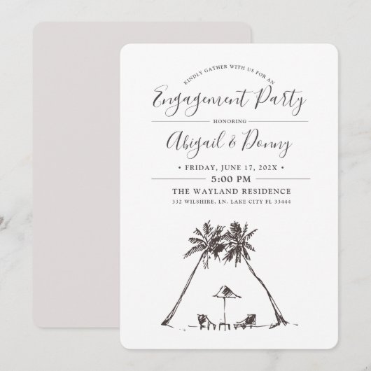 palmwind | Beach Engagement Party Kaart (Voorkant / Achterkant)