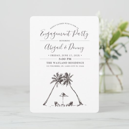 palmwind | Beach Engagement Party Kaart (Staand voorkant)