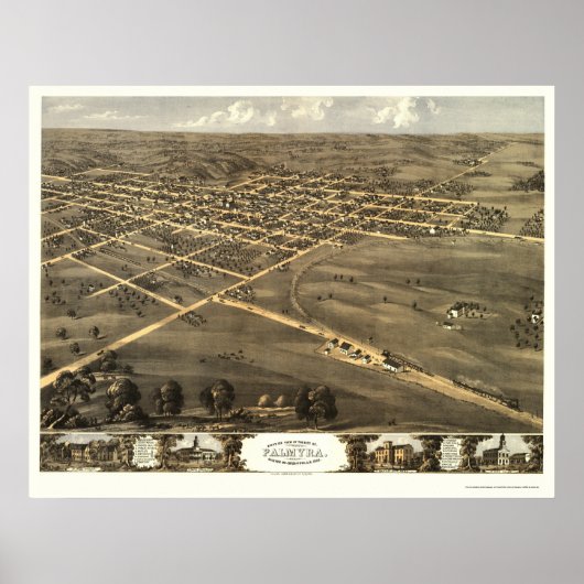 Palmyra, MO Panorama Map - 1869 Poster (Voorkant)