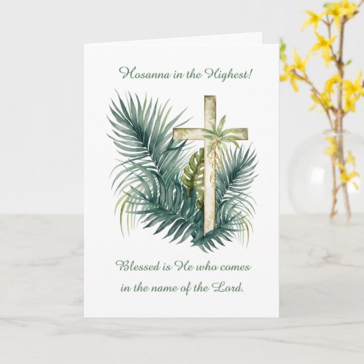 Palmzondag met Kruis en Palmen Hosanna Kaart (Gele Bloem)