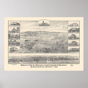 Palo Alto, CA. Panoramische kaart 1888 (1658A) Poster