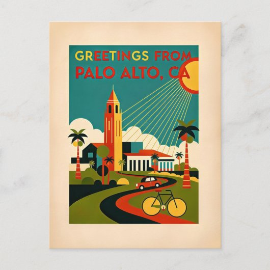 Palo Alto CA Retro Reizen Briefkaart (Voorkant)