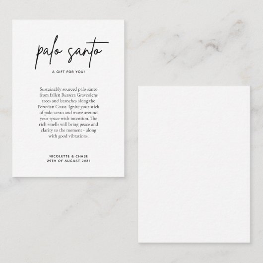 Palo Santo Bruiloft Favor Place Card Plaatskaartje (Voorkant / Achterkant)