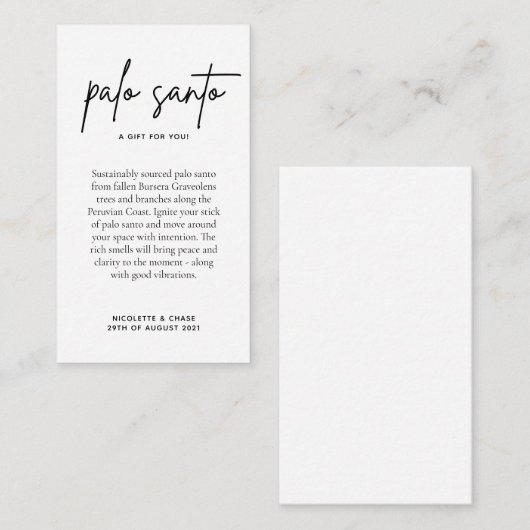 Palo Santo bruiloft gunst Kaart (Voorkant / Achterkant)