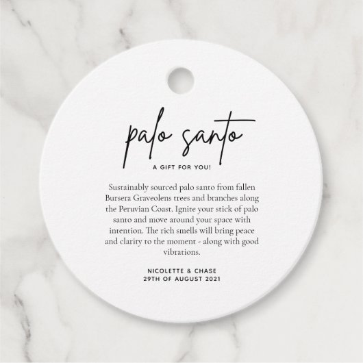 Palo Santo bruiloft gunst Kaart Bedankjes Labels (Voorkant)