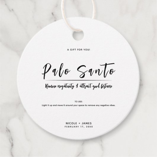 Palo Santo Minimaal Moderne Smudge Bruiloft Bedankjes Labels (Voorkant)