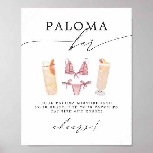Paloma bar | Slipje & Palomas Vrijgezellenfeest Poster (Voorkant)