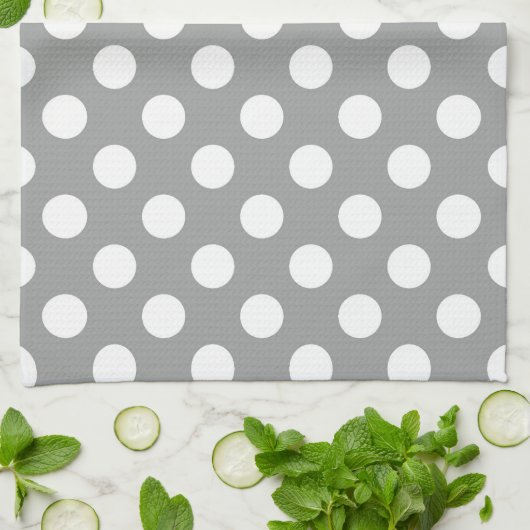 Paloma Gray en White Polka Dot Kitchen Towel Theedoek (Gevouwen)