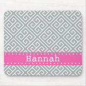 Paloma Gray White Greek Key Pattern roze Sjabloon Muismat (Voorkant)