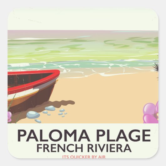Paloma Plage, Franse reisposter Riviera Vierkante Sticker (Voorkant)