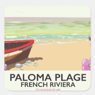Paloma Plage, reisposter Franse Riviera Vierkante Sticker