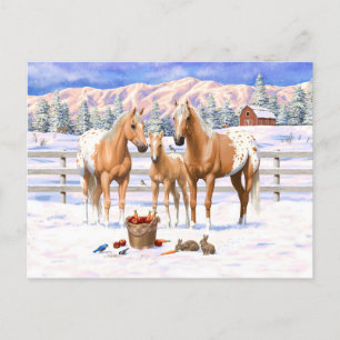 Palomino appaloosa paarden bij sneeuw briefkaart