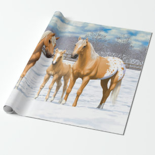 Palomino appaloosa paarden bij sneeuw cadeaupapier