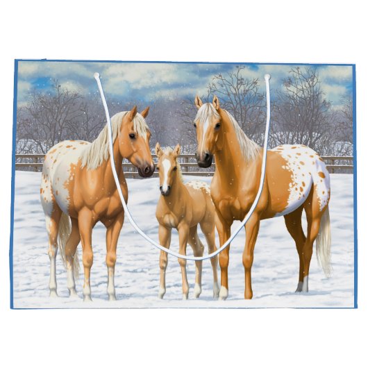 Palomino appaloosa paarden bij sneeuw large cadeautasje (Achterkant)